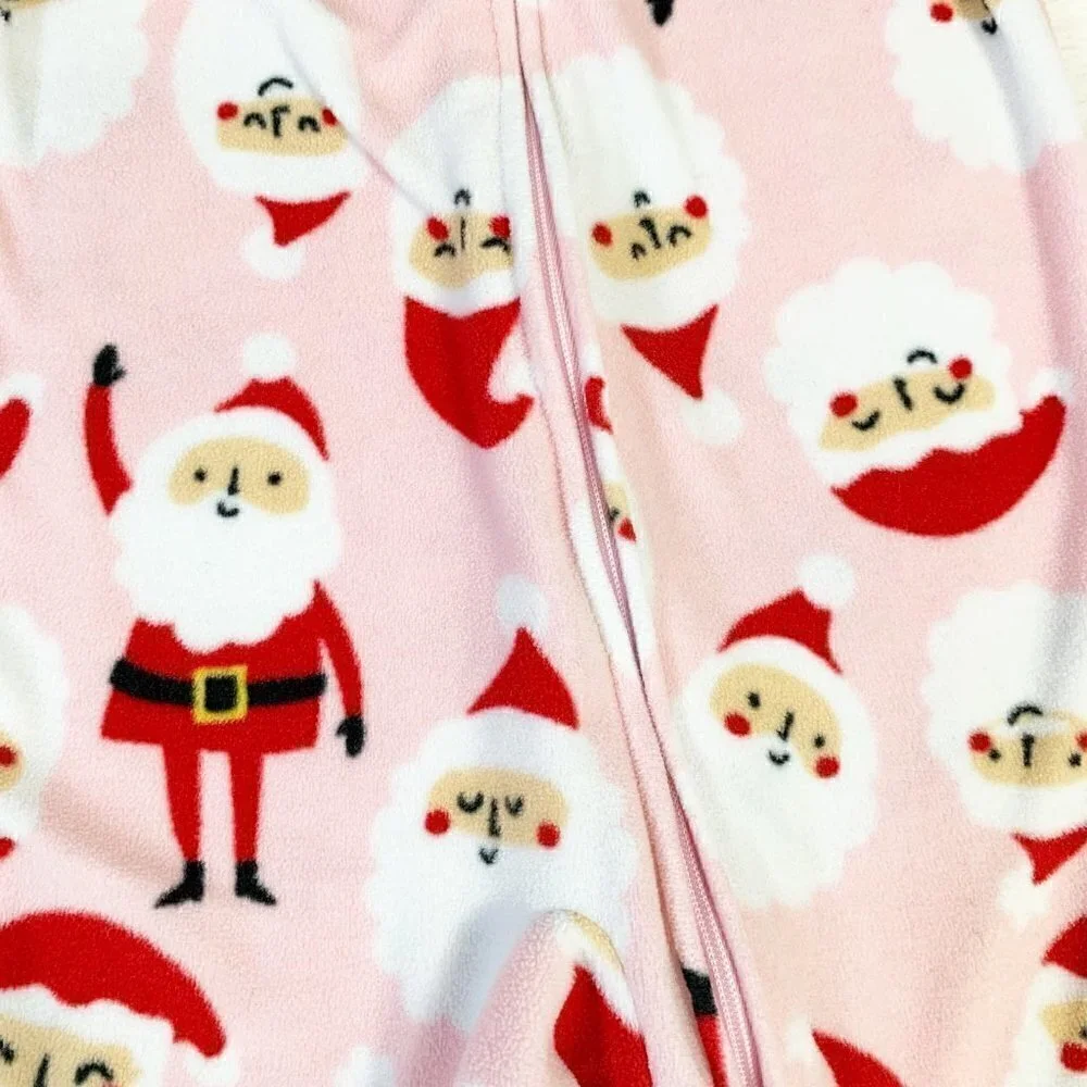 5/$25 Carters Baby Girls Pink Santa Claus Fleece Footed Pajamas Sleeper 3 Months